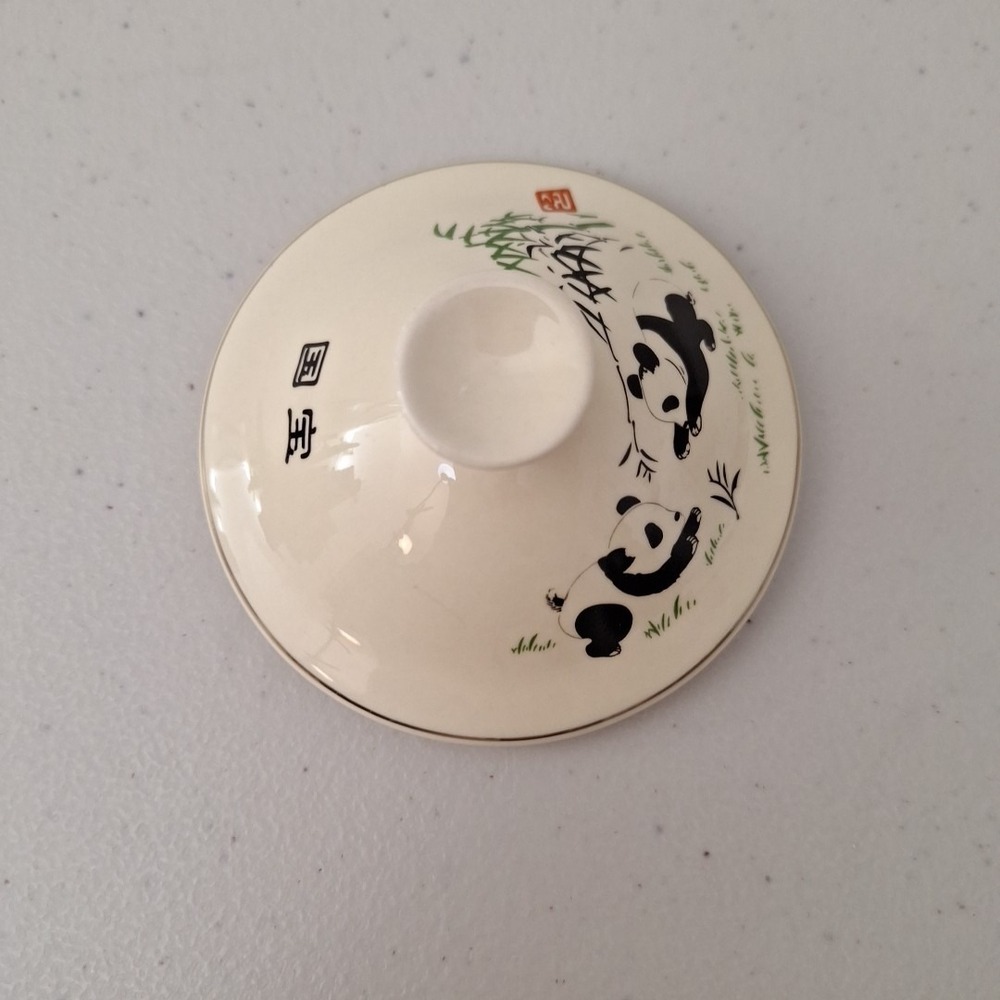 Vtg World Market 2pc Tea Mug W/ Lid Ceramic 5" Panda Bamboo Asia Coffee Cup - Picture 8 of 10